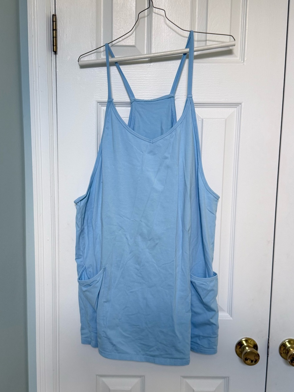 Light Blue Strappy Tank Top with Pockets